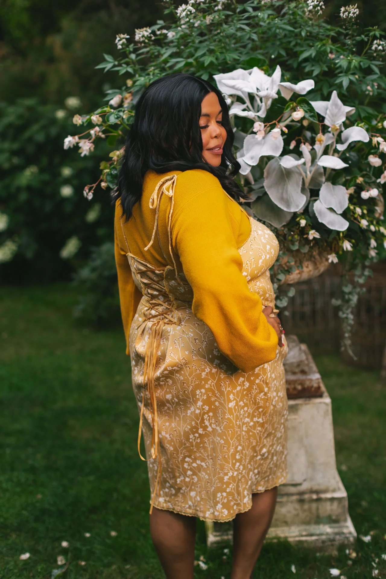 Cottage Bodycon Dress (Mustard) - Image 12
