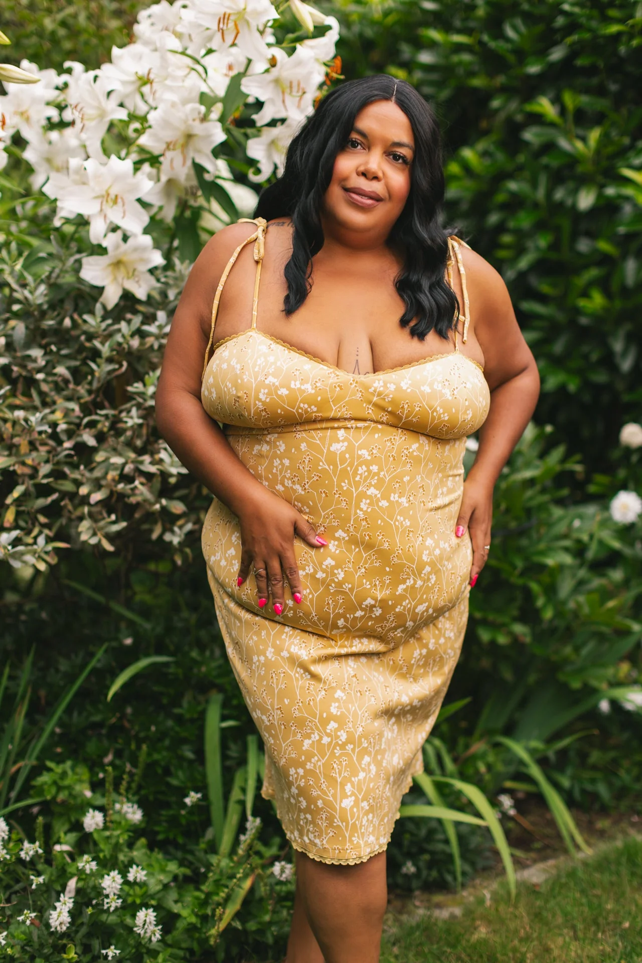 Cottage Bodycon Dress (Mustard) - Image 5